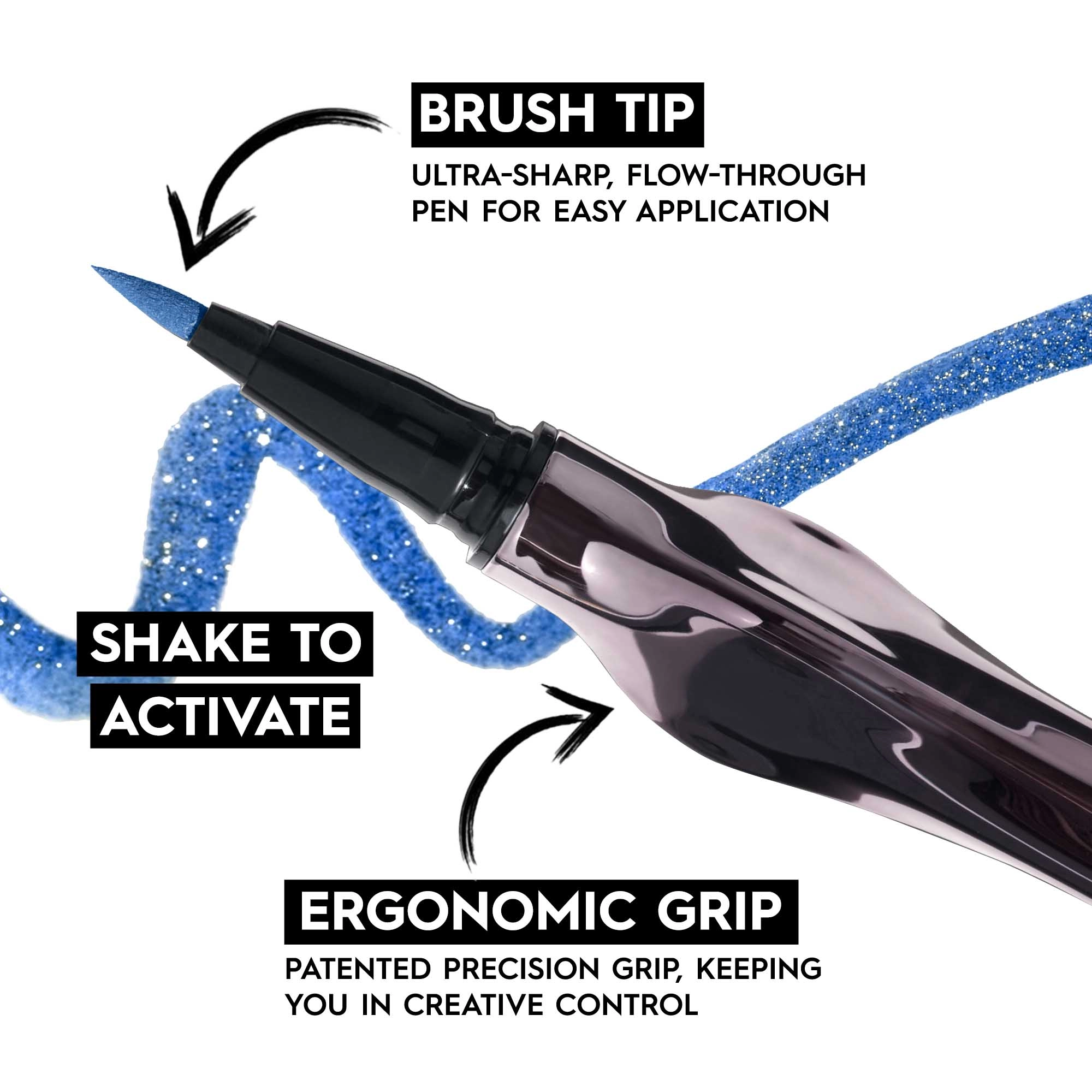 Urban Decay 24/7 Inks Easy Ergonomic Liquid Eyeliner Pen - Hi-Energy Blue Shimmer, Vegan - Image 3