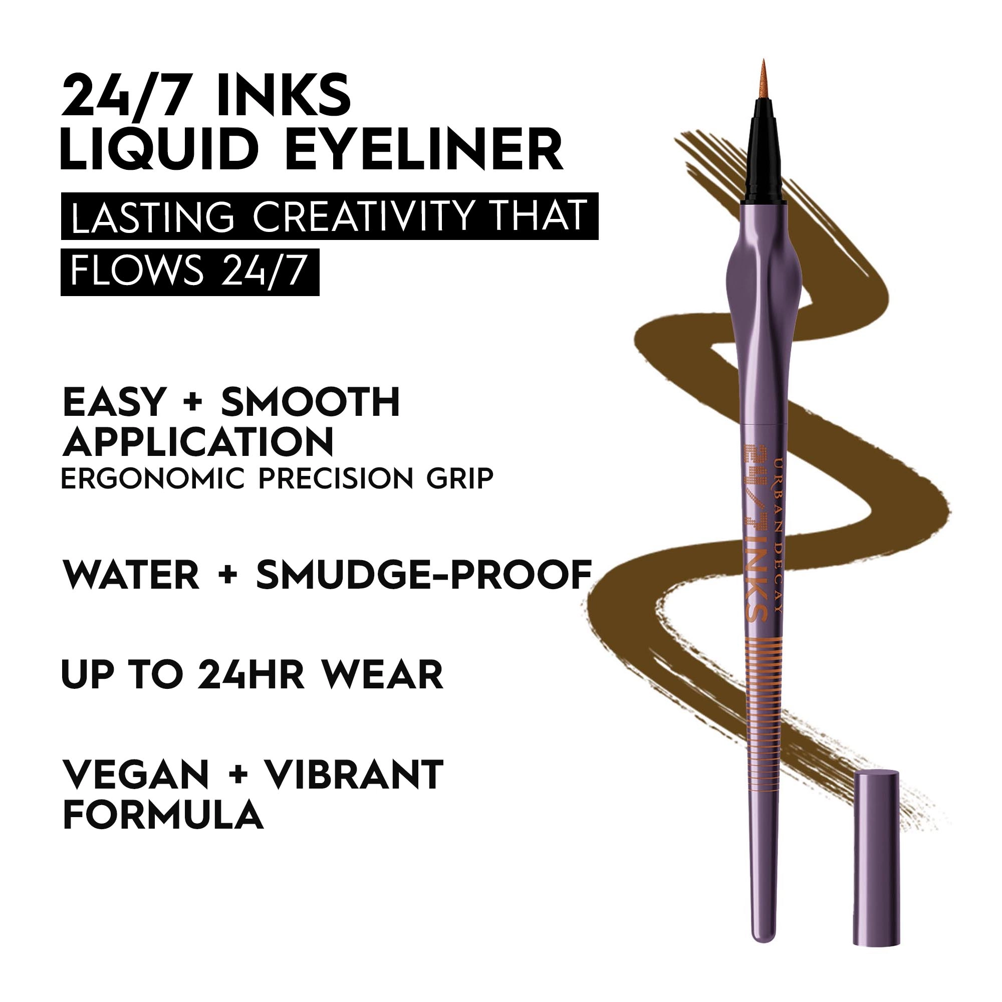 Urban Decay 24/7 Inks Easy Ergonomic Liquid Eyeliner Pen Color: Whiskey - Matte Dark Brown, Brush Tip - Image 6