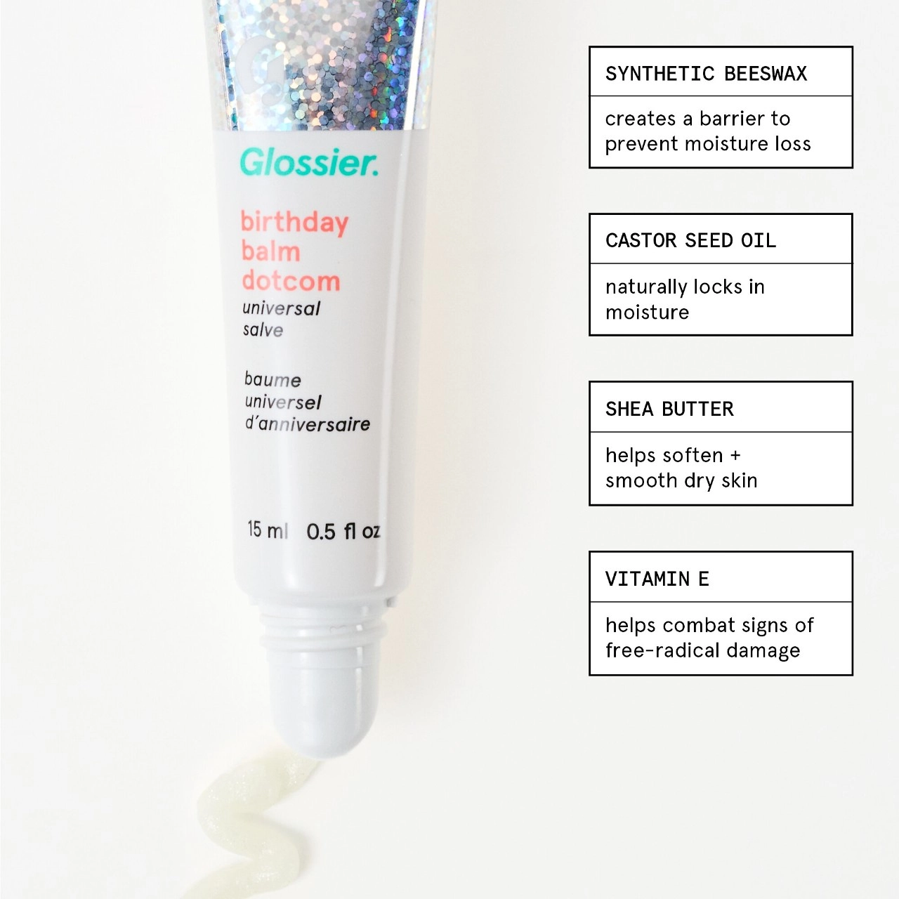 Glossier Balm Dotcom Lip Balm and Skin Salve Color: Birthday - Soft Shimmer Clear Vegan - Image 5