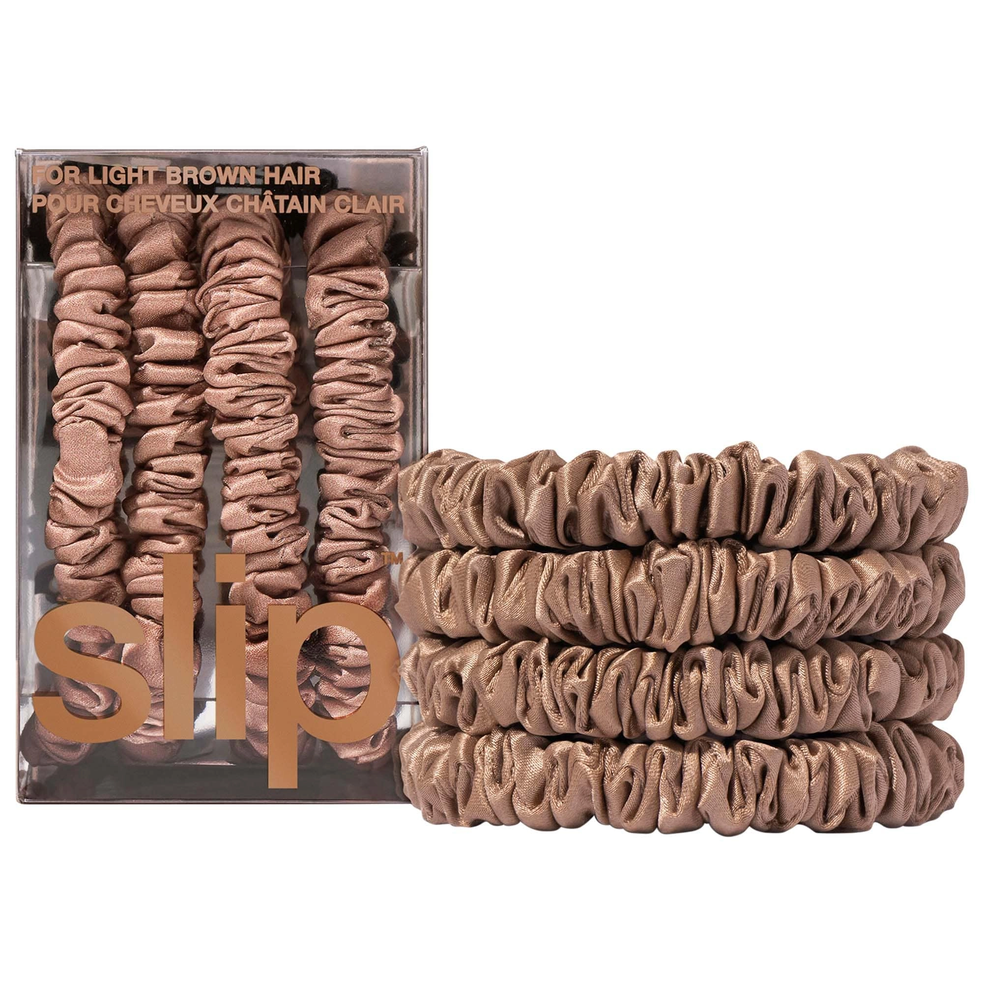 Slip Slipsilk™ Skinny Scrunchies Light Brown
