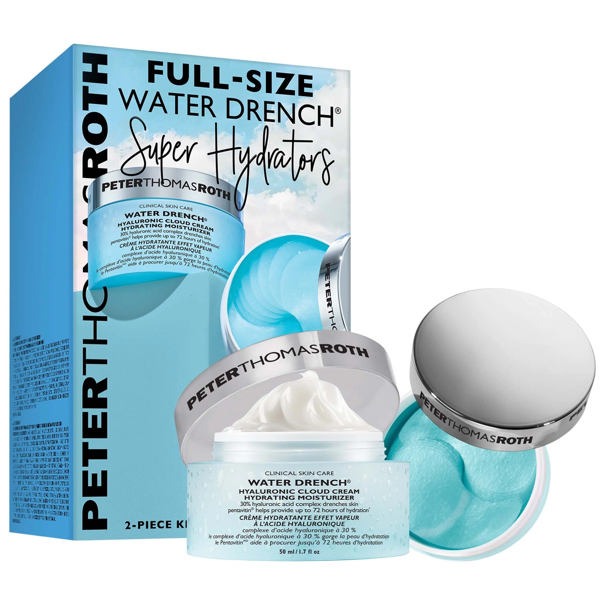 Peter Thomas Roth Full-Size Water Drench® Hydra-Pair 2-Piece Kit - Hyaluronic Acid, Dark Circles, Anti-Aging, Fragrance Free, Dryness, Without Parabens