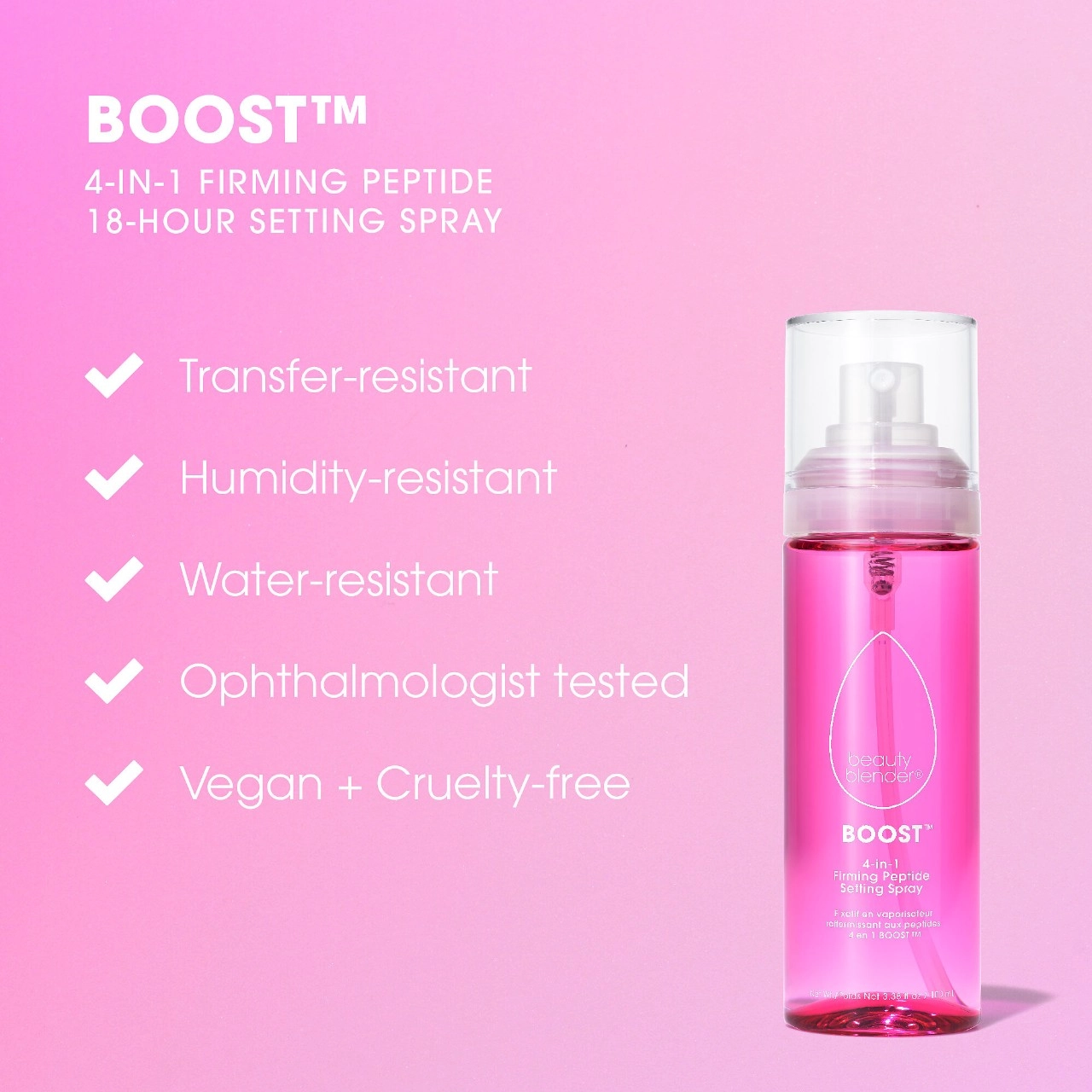 beautyblender BOOST™ 4-in-1 Firming Peptide 18-hour Setting Spray 3.38 oz / 100 mL Radiant Finish - Image 8