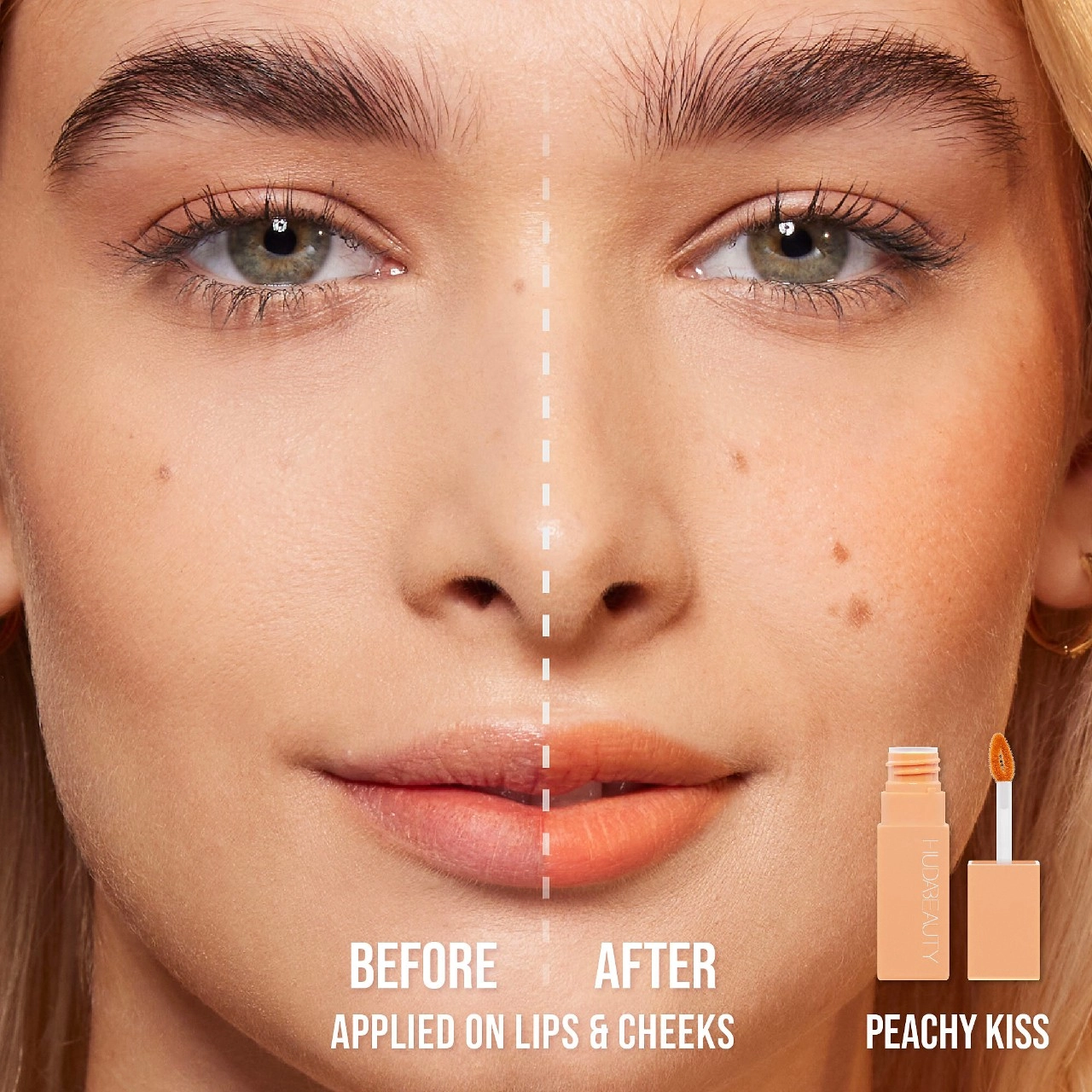 HUDA BEAUTY Lip Blush Cream Lip & Cheek Stain - Peachy Kiss, Hyaluronic Acid, Matte Finish - Image 2