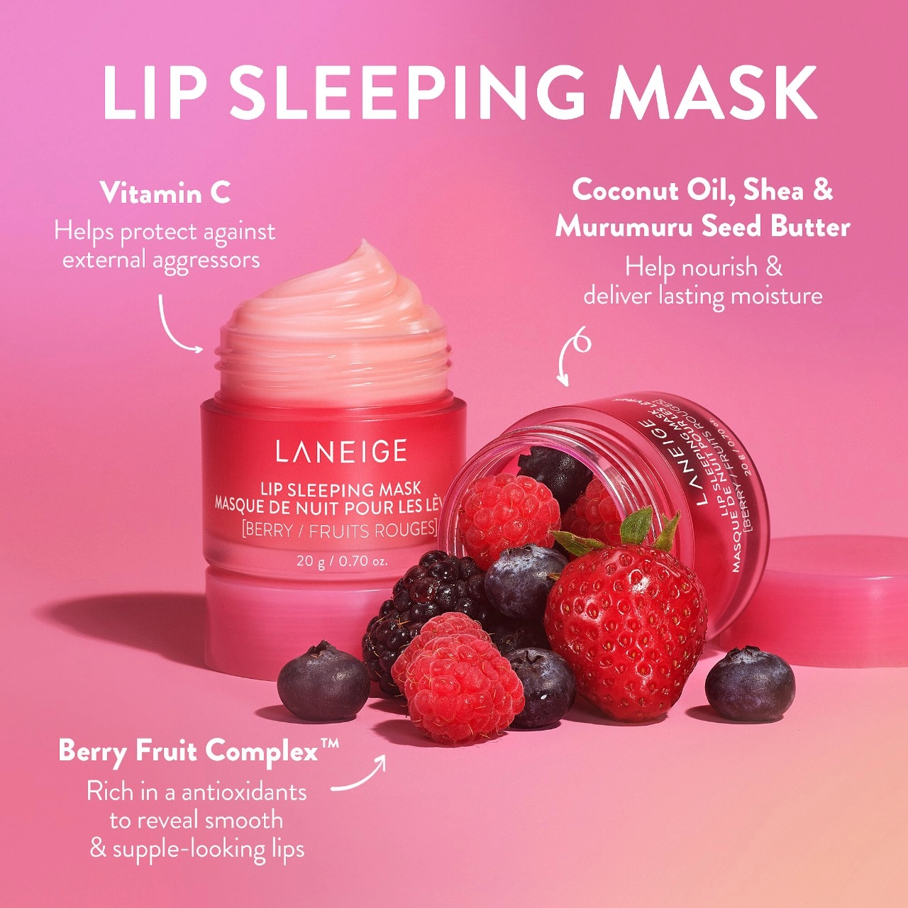 LANEIGE Lip Sleeping Mask Intense Hydration with Vitamin C - Pink Lemonade Swirl Limited Edition - Image 7