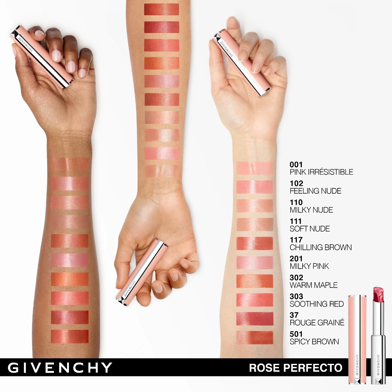 Givenchy Rose Perfecto Lip Balm 24H Hydration Color: 302 Warm Maple - Orangey Brick - Image 2