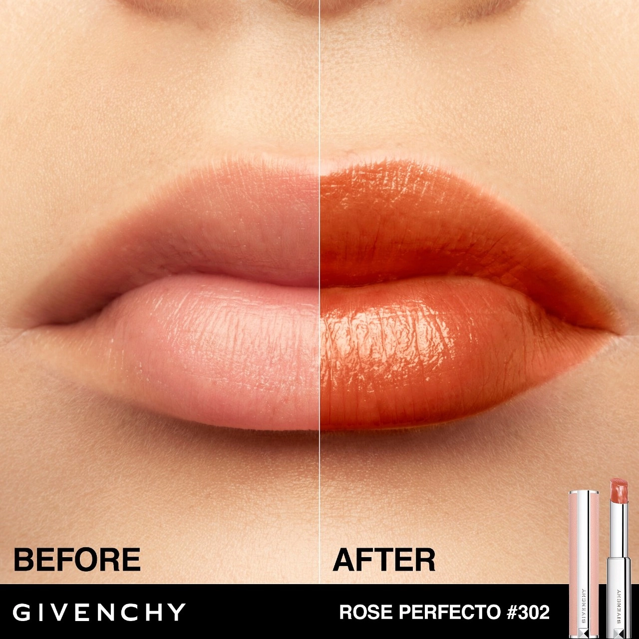 Givenchy Rose Perfecto Lip Balm 24H Hydration Color: 302 Warm Maple - Orangey Brick - Image 4