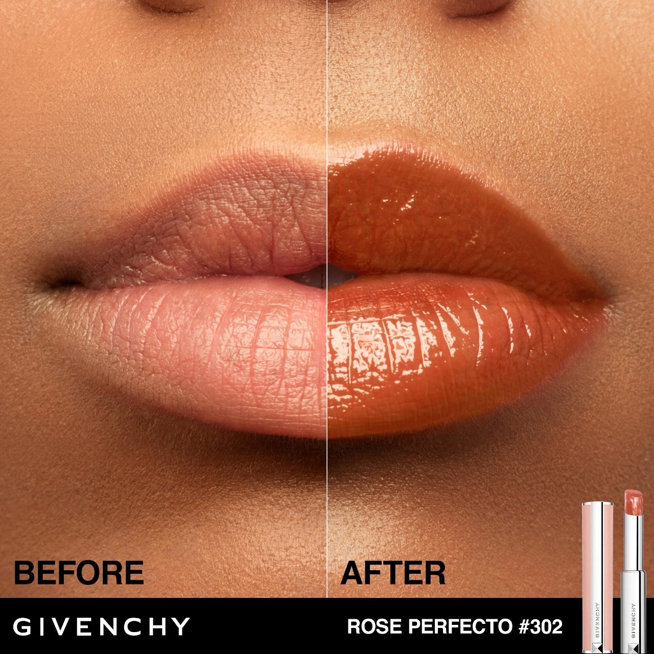 Givenchy Rose Perfecto Lip Balm 24H Hydration Color: 302 Warm Maple - Orangey Brick - Image 5
