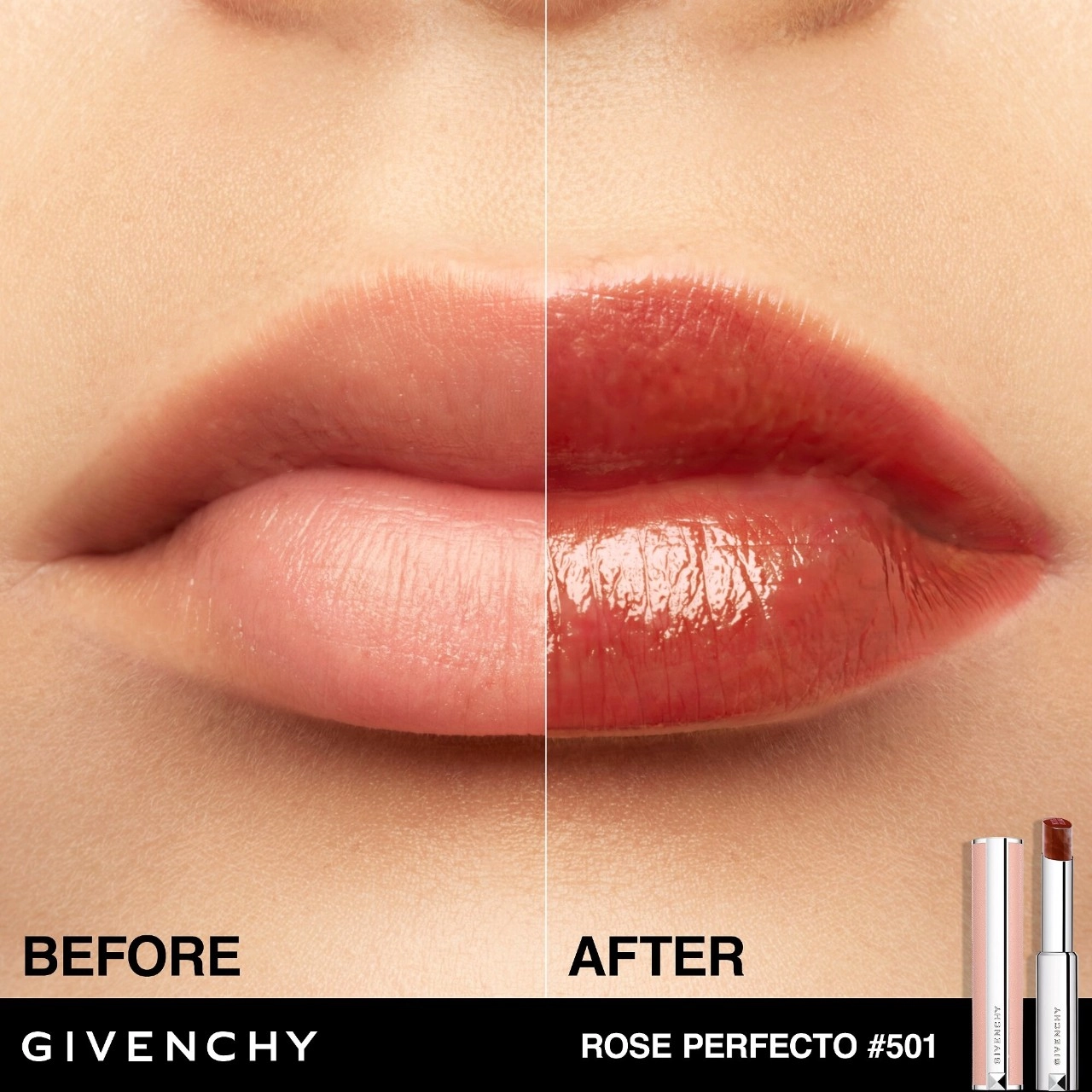 Givenchy Rose Perfecto Lip Balm 24H Hydration Color: 501 Spicy Brown - Image 4