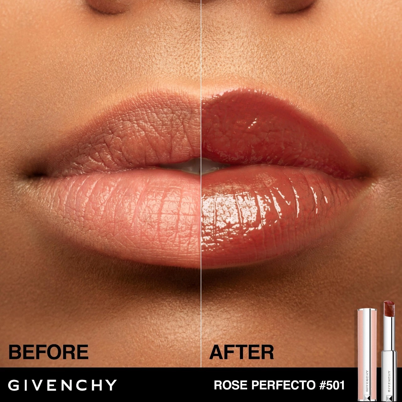 Givenchy Rose Perfecto Lip Balm 24H Hydration Color: 501 Spicy Brown - Image 5