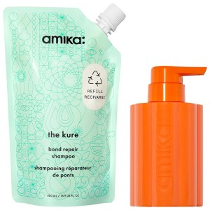 Amika The Kure Bond Repair Refillable Shampoo Bottle and Pouch Set