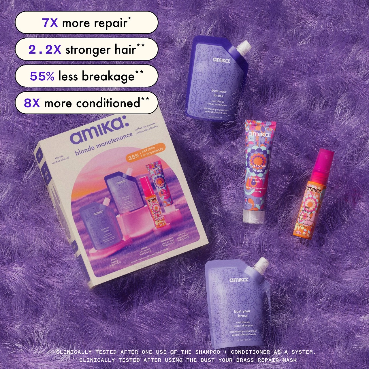 amika Mini Bust Your Brass Purple Shampoo & Conditioner Set - Image 5