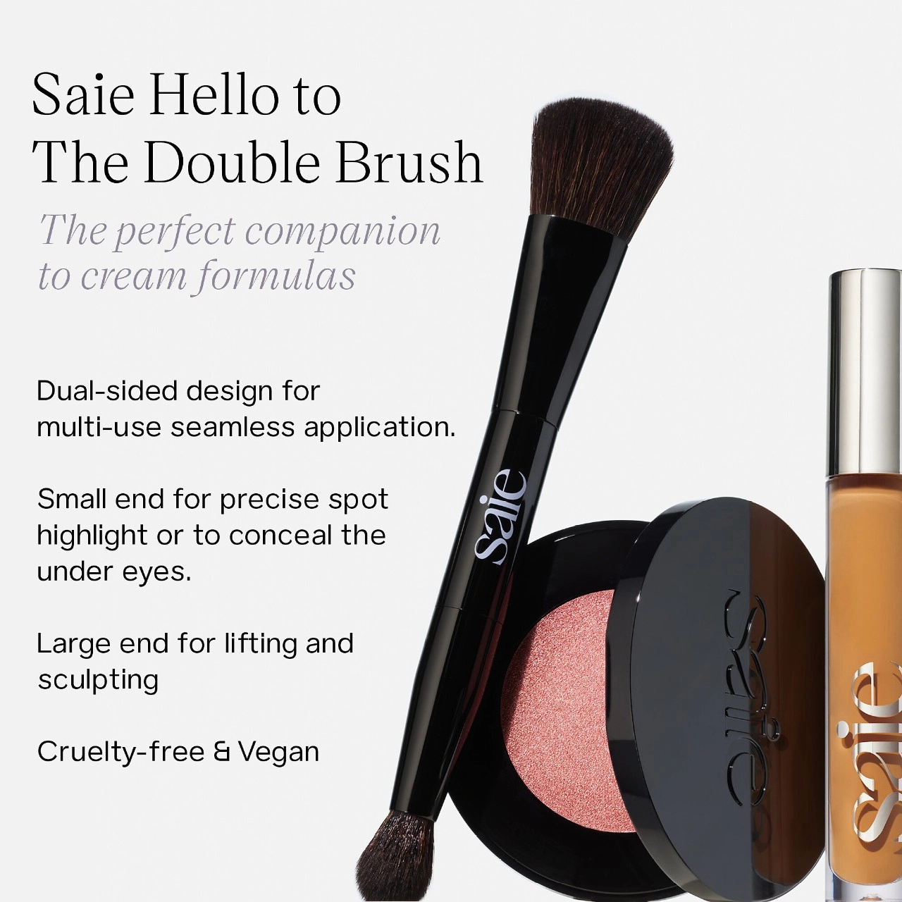 Saie The Double-Ended Sculpting Brush Vegan Clean + Planet Positive Cruelty-Free - Image 3
