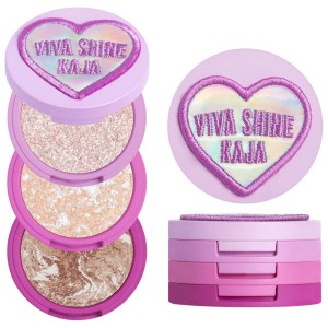 Kaja Viva Shine Bento Highlighter + Eyeshadow Palette - 3 Shades, Glitter, Illumination