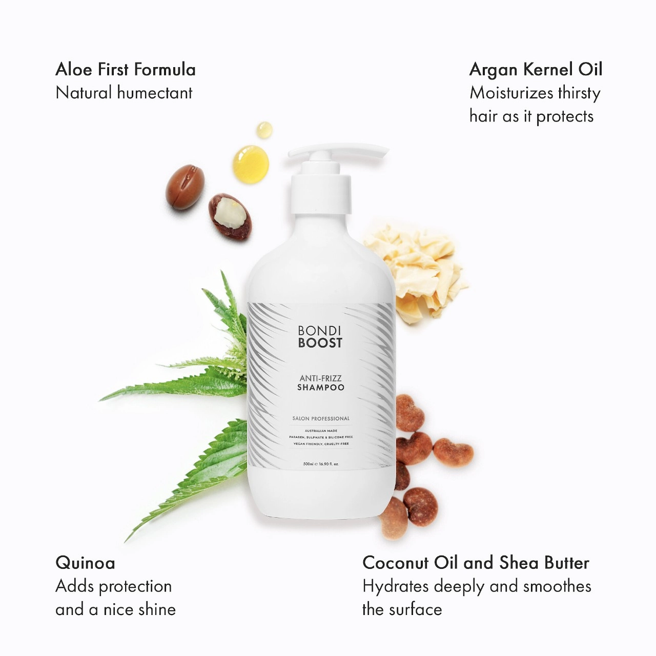 BondiBoost Anti-Frizz Shampoo with Aloe Vera + Nettle Leaf Cider 16.9 oz / 500 mL Vegan - Image 4