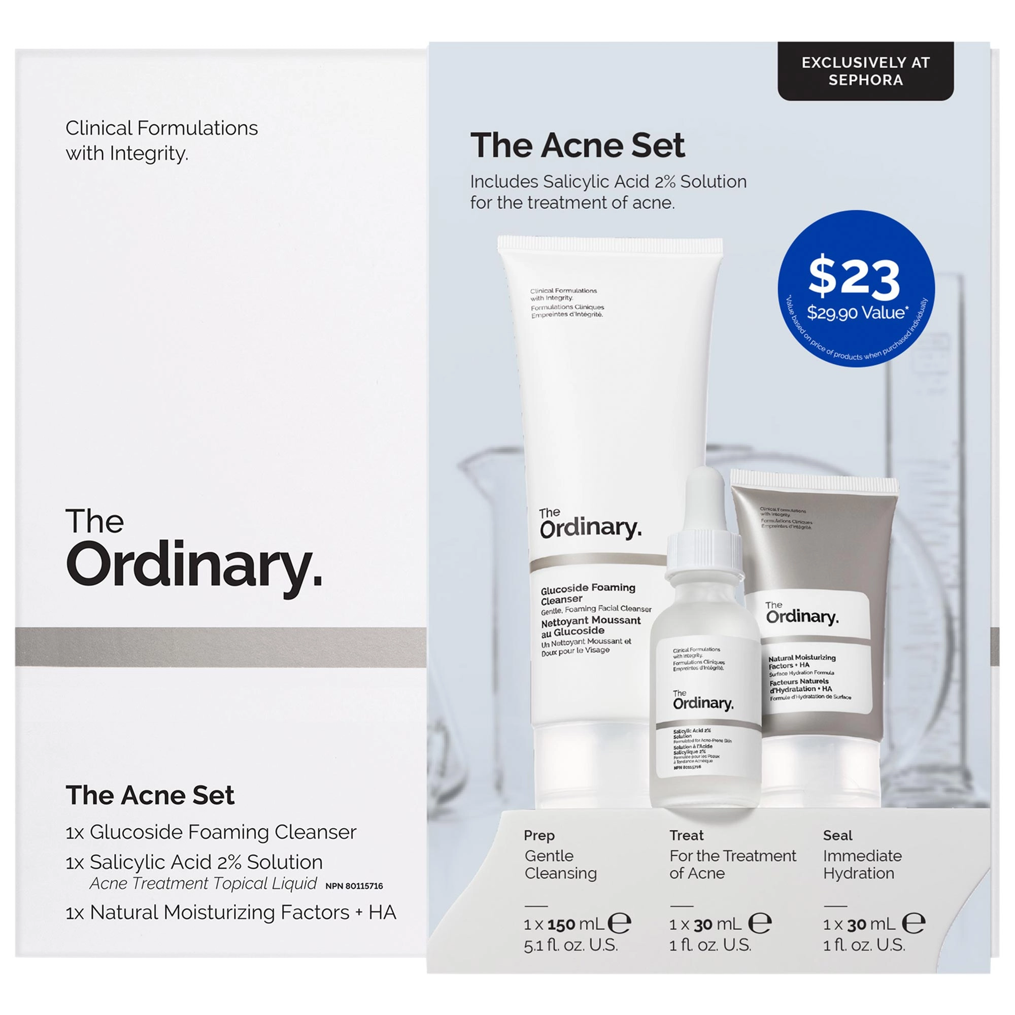 The Ordinary Acne Set - Glucoside Foaming Cleanser, Salicylic Acid 2%, Natural Moisturizing Factors + HA