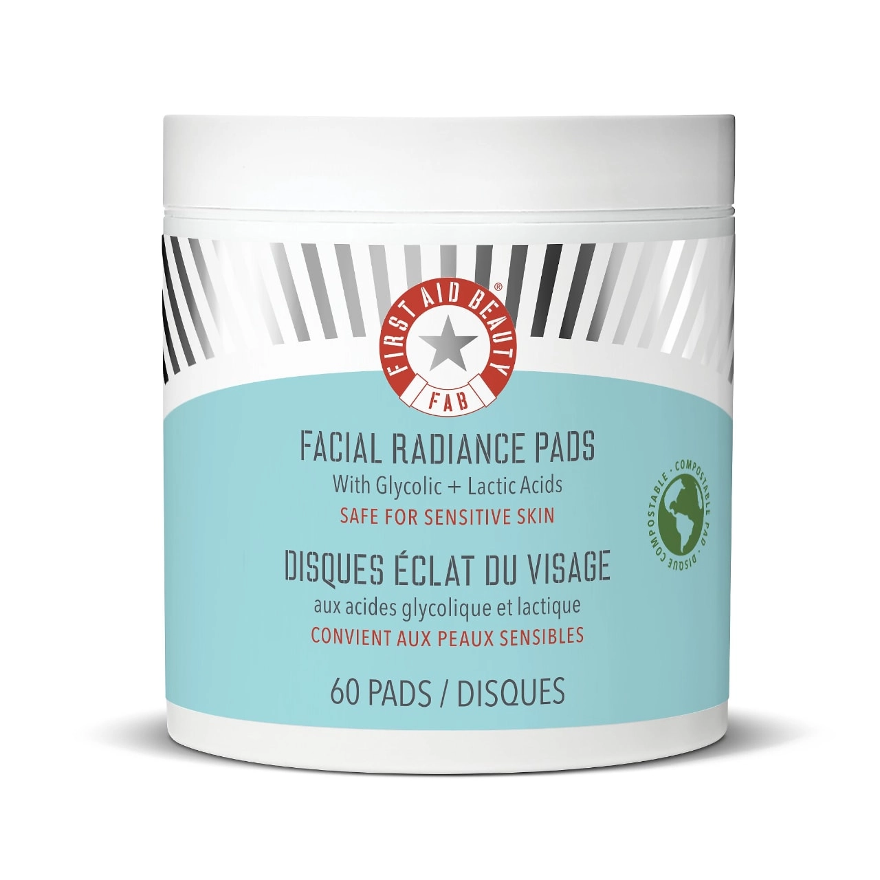 First Aid Beauty Facial Radiance Pads with Glycolic + Lactic Acids Refillable - 60 Pads / pack - Vegan
