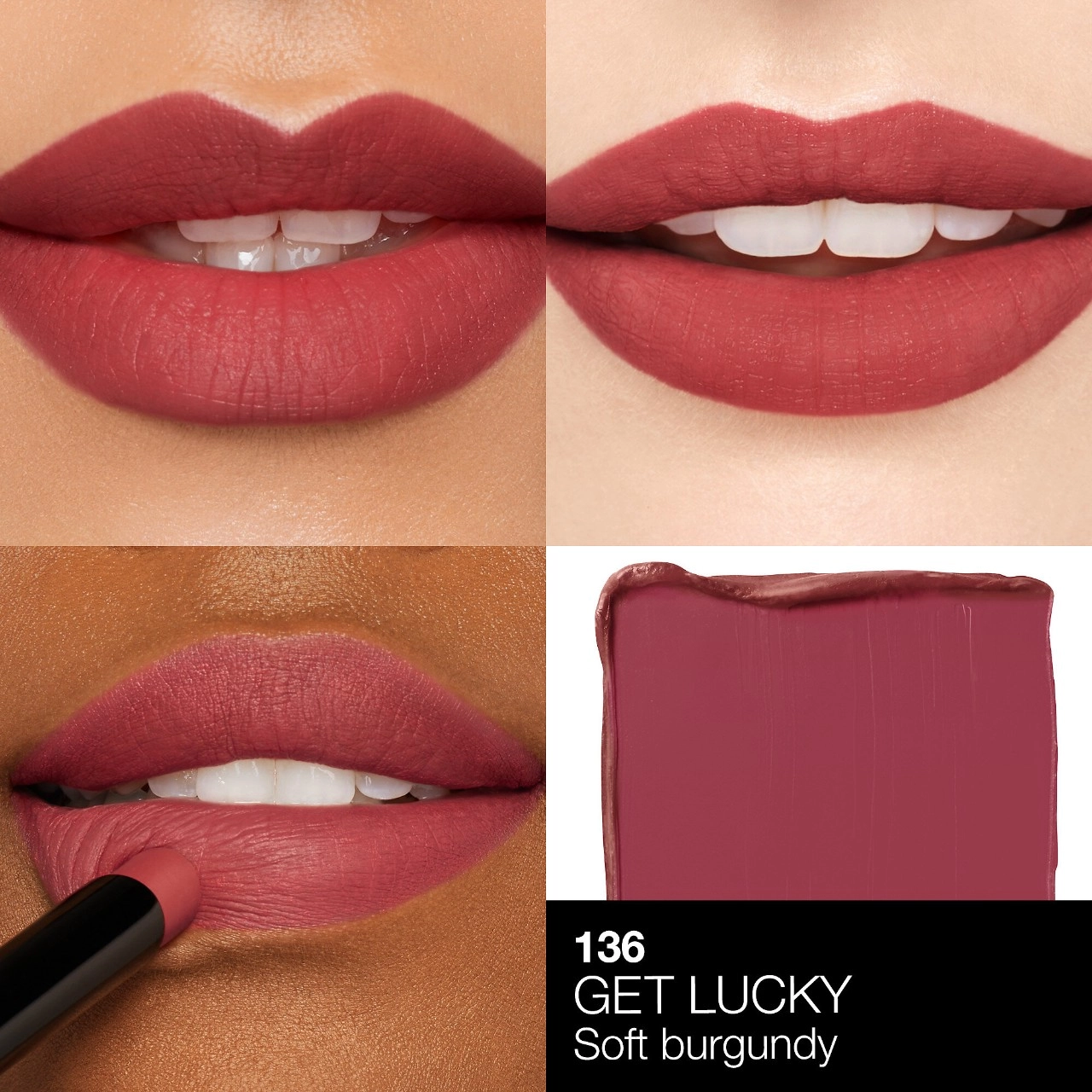 NARS Powermatte Long-Lasting Lipstick Color: Get Lucky - 136 - Warm Pink Brown Vegan Stick Formula Matte Finish - Image 3